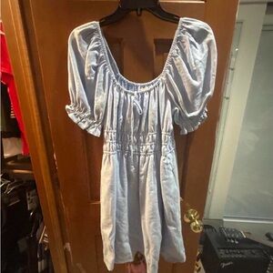 Copper Key Light Blue Puff-Sleeve Smocked Dress